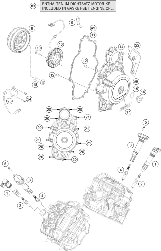 vue éclatée système de allumage - ktm 1290 super adventure s, orange cn 2024