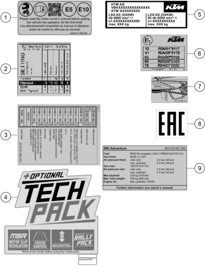 vue éclatée technic information sticker - ktm 890 adventure, black eu 2024