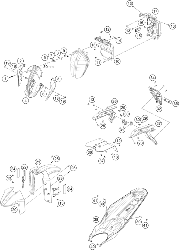 vue éclatée plaque, garde-boue - ktm 790 duke l, grey eu 2024