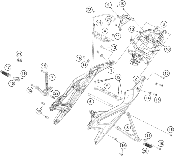 vue éclatée bras arrière - ktm 990 duke, orange eu 2024
