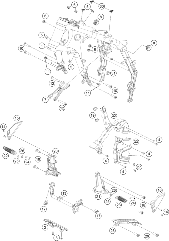 vue éclatée cadre - ktm 990 duke, black eu 2024