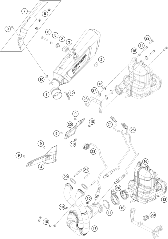 vue éclatée système d'echappement - ktm 990 duke, black eu 2024