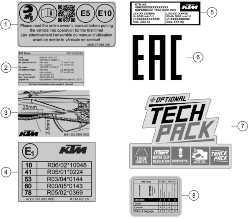 vue éclatée technic information sticker - ktm 990 duke, black eu 2024