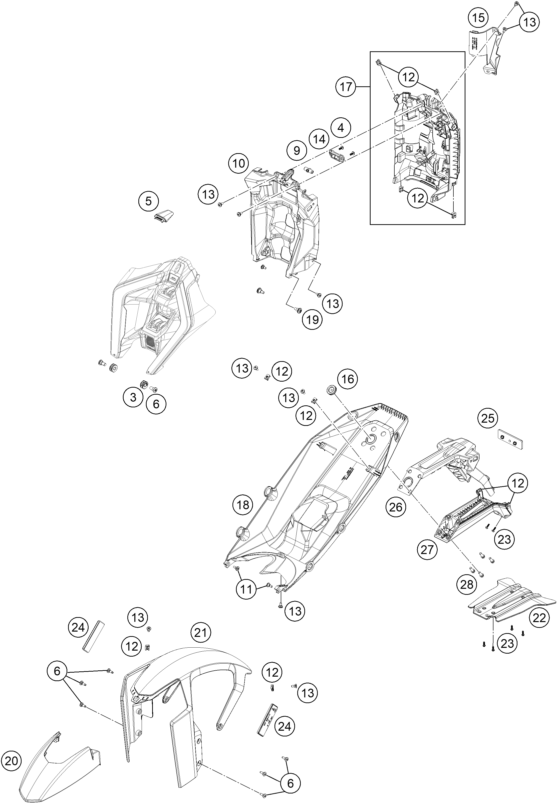 vue éclatée plaque, garde-boue - ktm 990 duke, black eu 2024