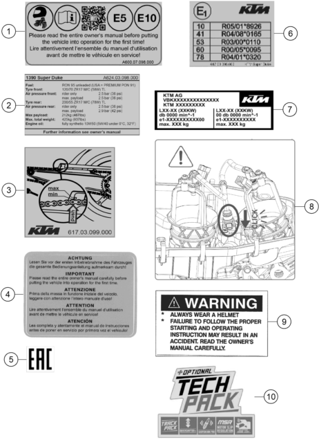 vue éclatée technic information sticker - ktm 1390 super duke r, orange eu 2024
