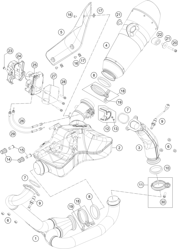 vue éclatée système d'echappement - ktm 1290 super duke gt, orange eu 2024
