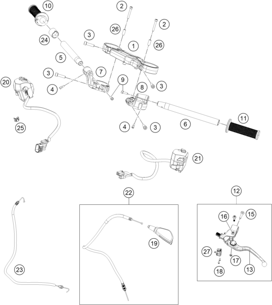 vue éclatée guidon, armatures - ktm rc 125, black eu 2024