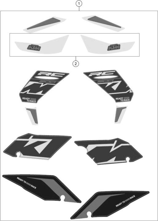 vue éclatée kit déco - ktm rc 200, black - ckd ph 2024