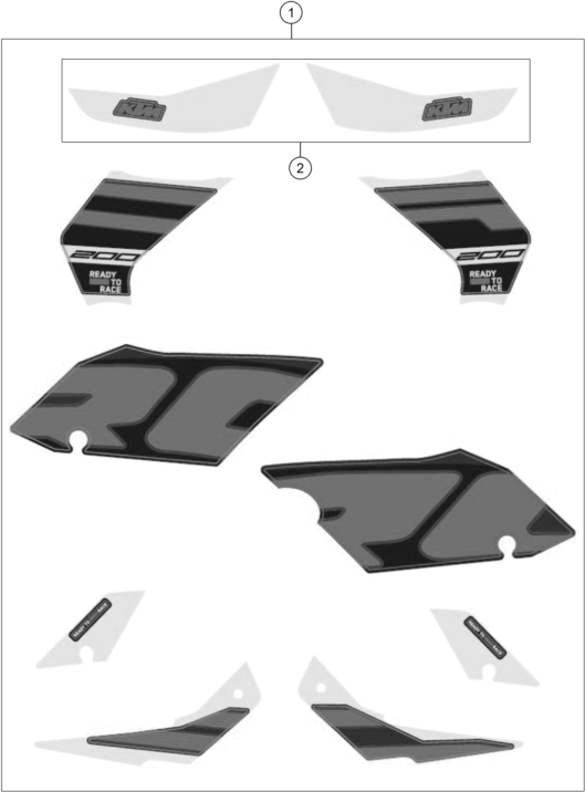 vue éclatée kit déco - ktm rc 200, blue - ckd ph 2024