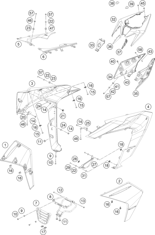 vue éclatée habillage latéral - ktm rc 200, blue - ckd ph 2024