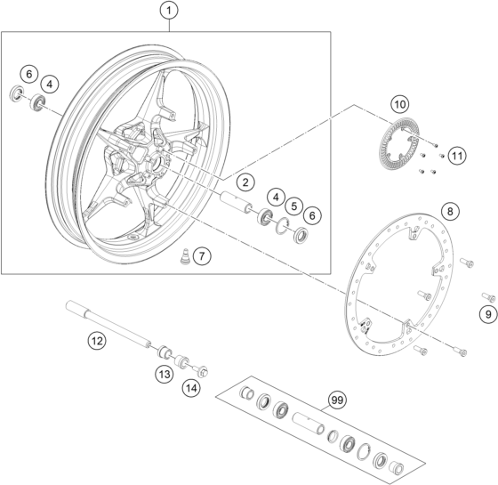 vue éclatée roue avant - ktm rc 390, blue - ckd ph 2024