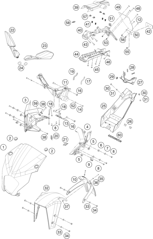 vue éclatée plaque, garde-boue - ktm rc 390, blue - ckd ph 2024