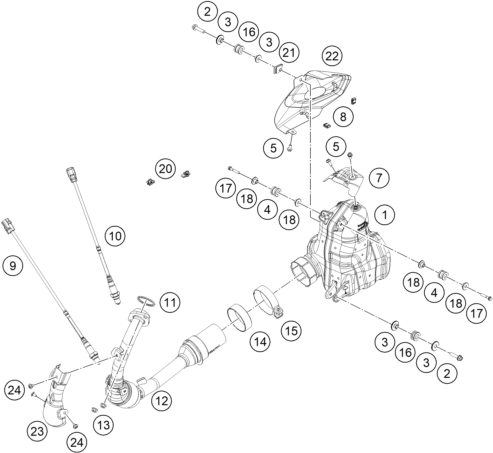 vue éclatée système d'echappement - ktm 125 duke, orange eu 2024