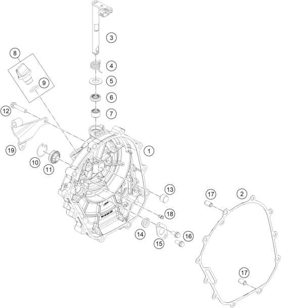 vue éclatée couvercle d’embrayage - ktm 200 duke, orange 2024