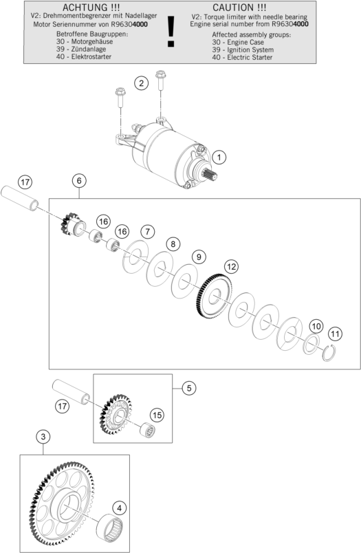 vue éclatée démarreur électrique - ktm 390 duke, blue eu 2024