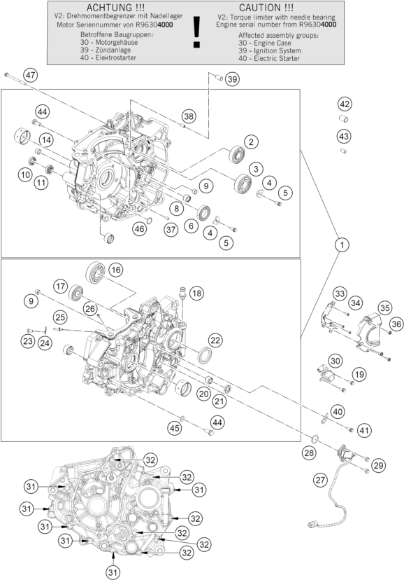 vue éclatée carter moteur - ktm 390 duke, orange - ckd co 2024