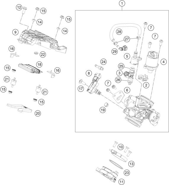 vue éclatée corps du clapet d'étranglement - ktm 250 adventure, grey - ckd ph 2024
