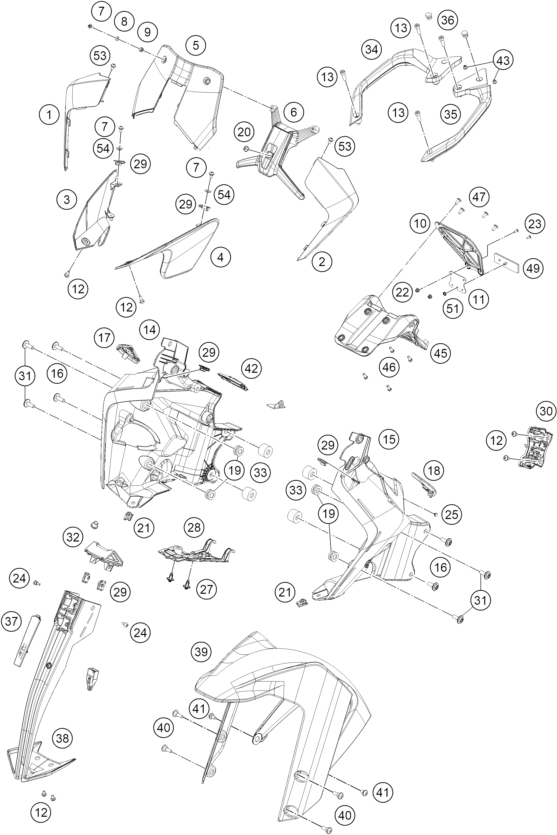 vue éclatée plaque, garde-boue - ktm 390 adventure, white - ckd co 2024