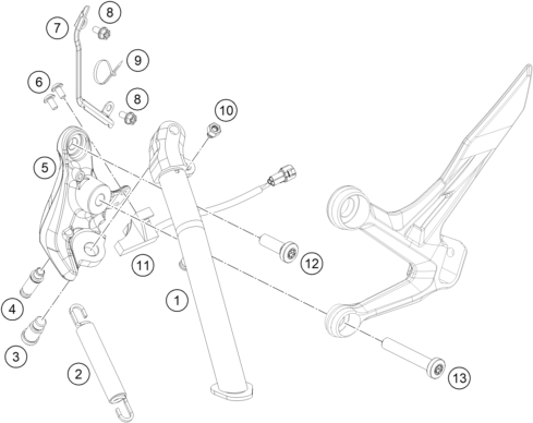 vue éclatée béquille latérale / béquille centrale - ktm 790 duke, orange cn 2024