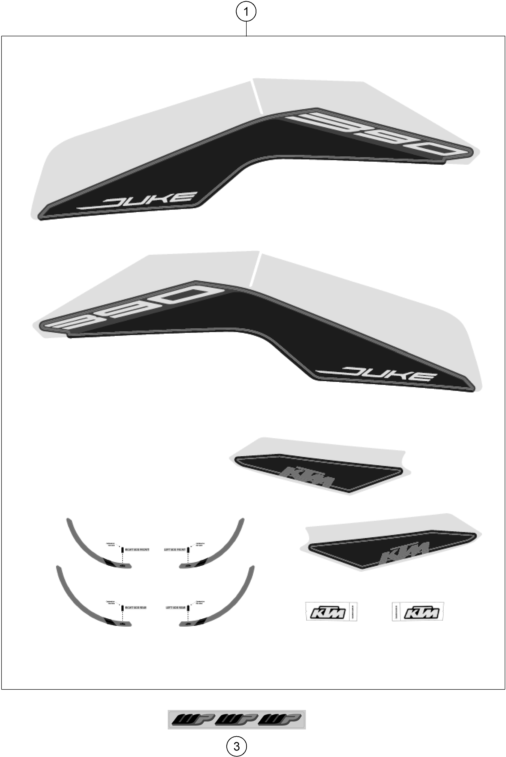 vue éclatée kit déco - ktm 390 duke, black w/o drl eu 2023