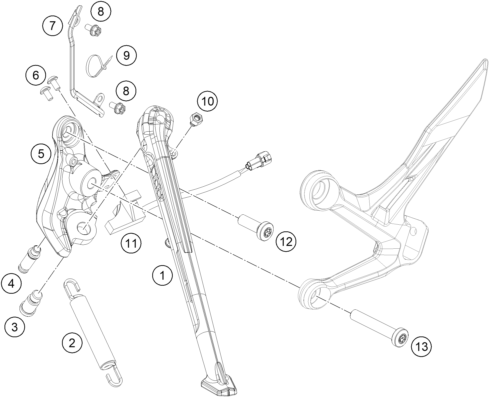 vue éclatée béquille latérale / béquille centrale - ktm 790 duke l, grey - d.d. gb 2024