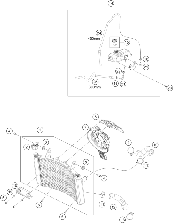 vue éclatée système de refroidissement - ktm 790 duke l, grey - d.d. gb 2024