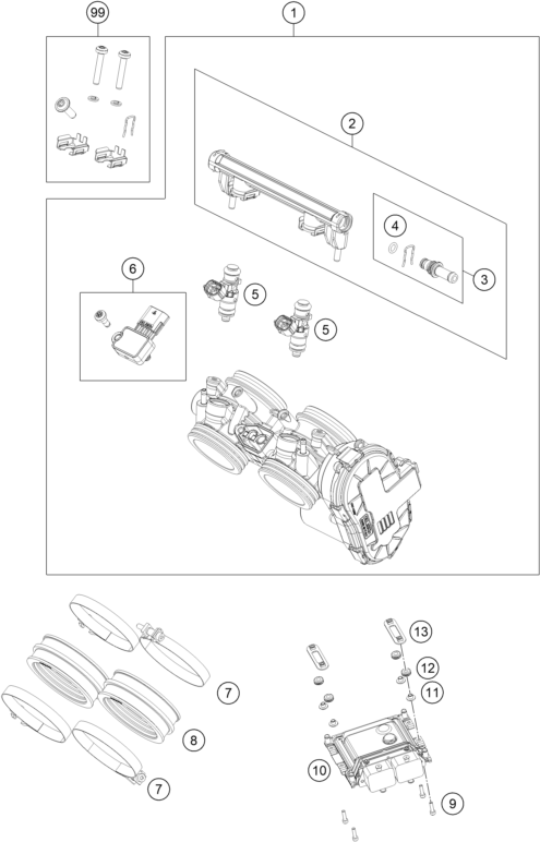 vue éclatée corps du clapet d'étranglement - ktm 790 duke l, grey - d.d. gb 2024