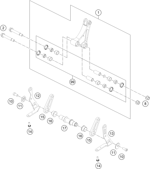 vue éclatée articulation de l'amortisseur pro lever - ktm rc 8c 2024
