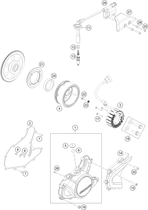vue éclatée système de allumage - ktm 125 duke, black eu 2021