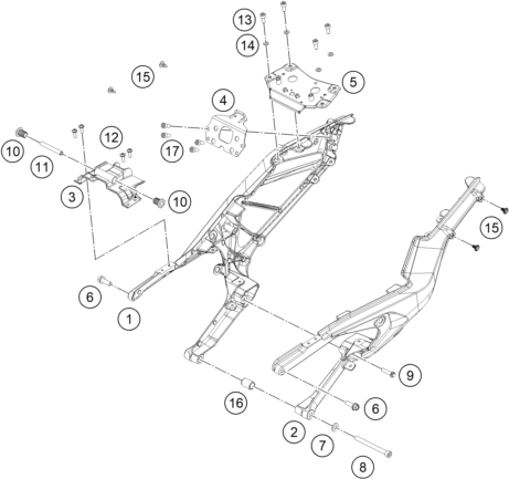 vue éclatée bras arrière - ktm 390 duke, blue eu 2025