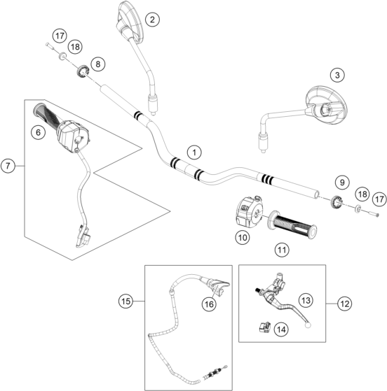 vue éclatée guidon, armatures - ktm 125 smc r eu 2025