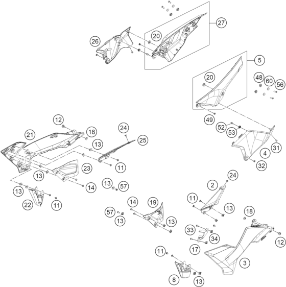 vue éclatée carénage - ktm 125 smc r eu 2025