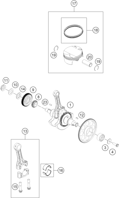 vue éclatée vilebrequin, piston - ktm 125 smc r eu 2025