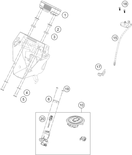 vue éclatée instruments / système de verrouillage - ktm 390 enduro r , orange eu 2025