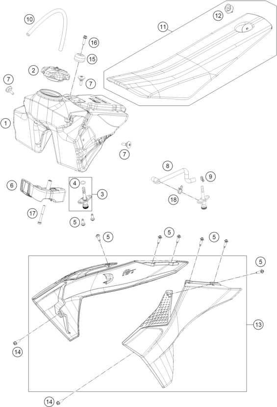 vue éclatée réservoir, selle - ktm 65 sx 2025