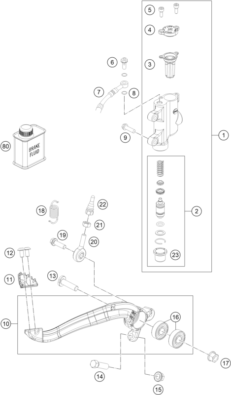 vue éclatée système de frein arrière - ktm 85 sx 17/14 2025