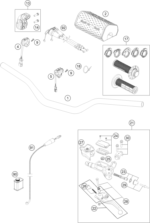 vue éclatée guidon, armatures - ktm 125 sx eu 2025