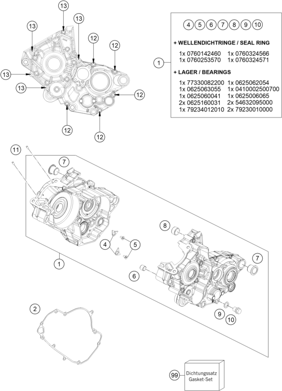 vue éclatée carter moteur - ktm 150 exc eu 2025
