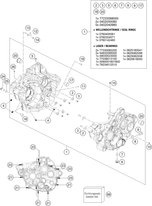 vue éclatée carter moteur - ktm 350 exc-f eu 2025
