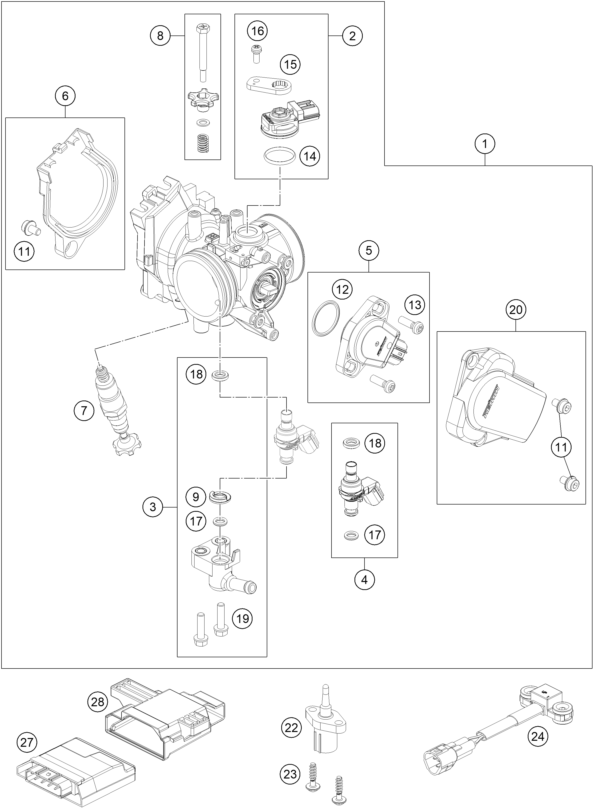vue éclatée corps du clapet d'étranglement - ktm 450 smr eu 2025