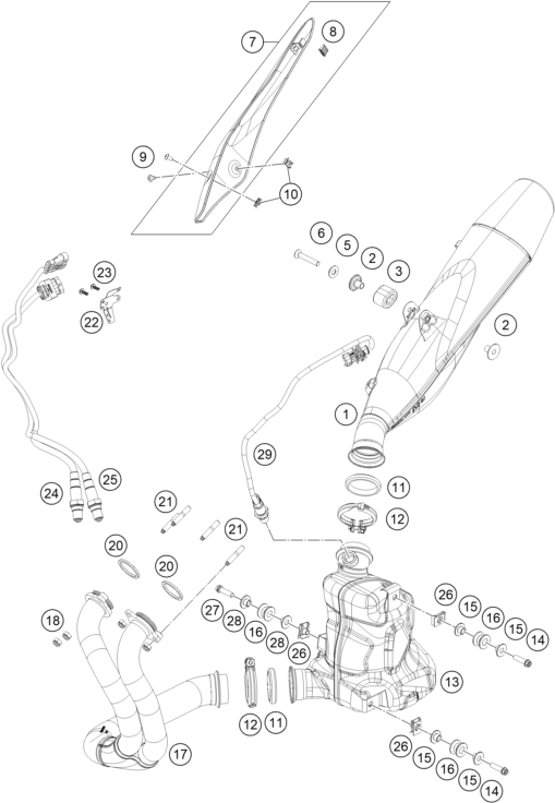 vue éclatée système d'echappement - ktm 790 duke l, orange eu 2025