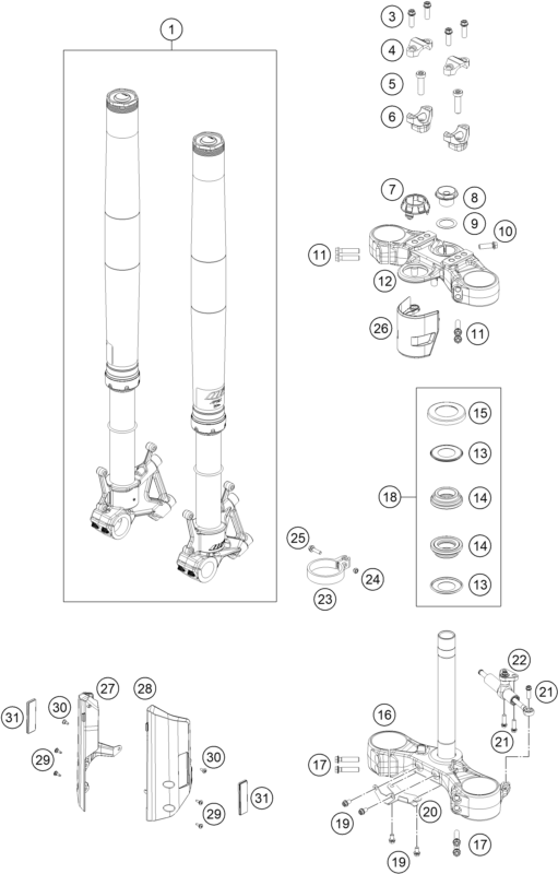 vue éclatée fourche téléscopique, té de fourche - ktm 790 adventure, white - d.d gb 2025