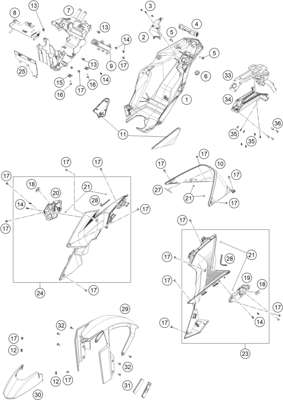 vue éclatée plaque, garde-boue - ktm 1390 super duke r, orange eu 2025