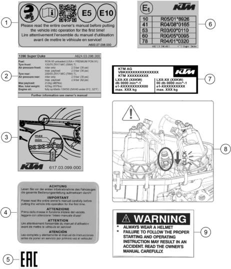 vue éclatée technic information sticker - ktm 1390 super duke r evo, orange eu 2025