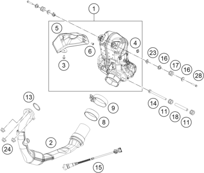 vue éclatée système d'echappement - ktm 200 duke, orange, abs-ckd co 2025