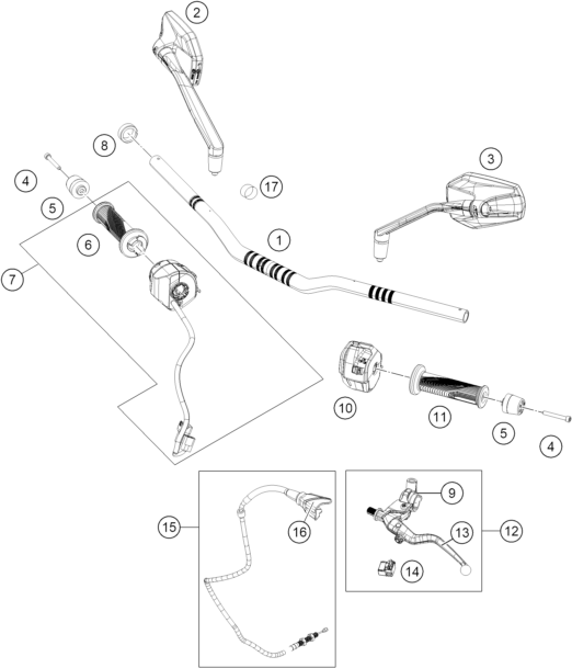 vue éclatée guidon, armatures - ktm 390 duke, blue - ckd co 2025