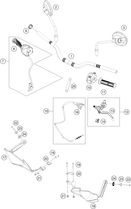 vue éclatée guidon, armatures - ktm 390 adventure r - ckd co 2025