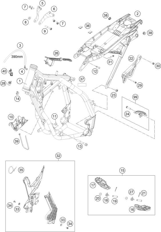 vue éclatée cadre - ktm 85 sx 19/16 ckd cn 2025