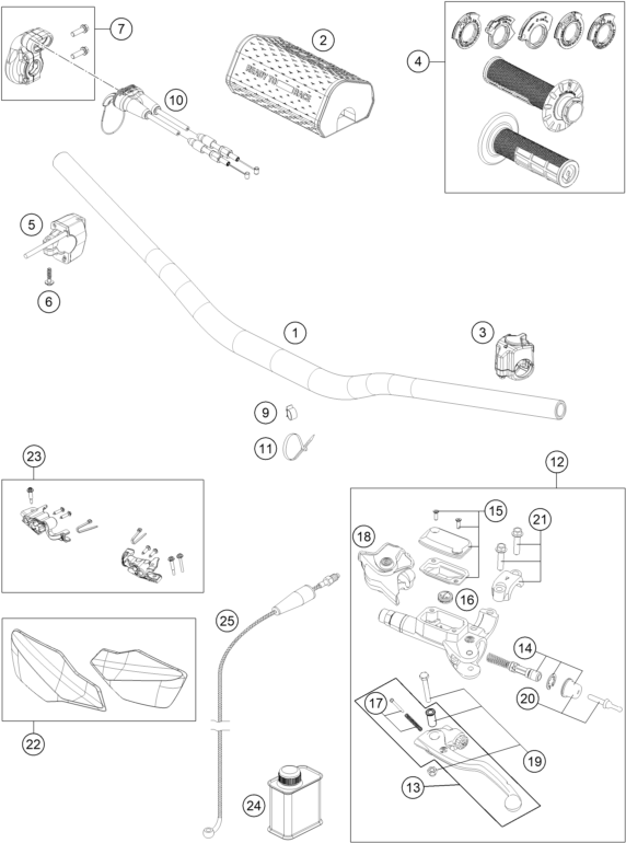 vue éclatée guidon, armatures - ktm 300 exc champion edition eu 2025