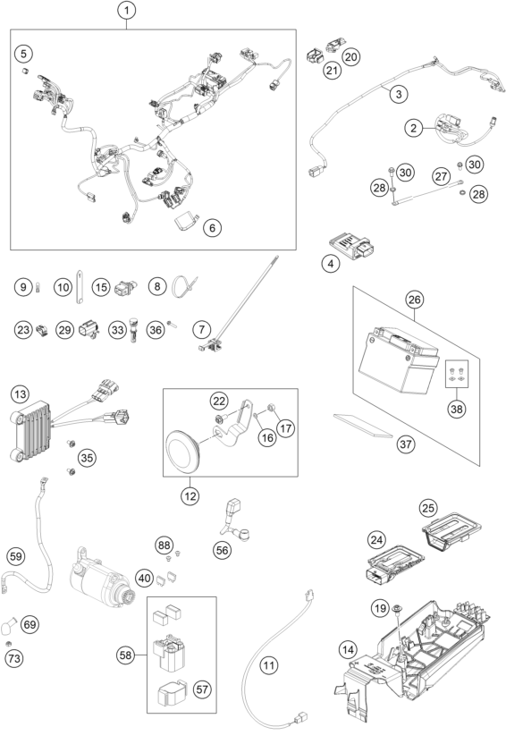 vue éclatée faisceau de câbles - ktm 300 exc champion edition eu 2025